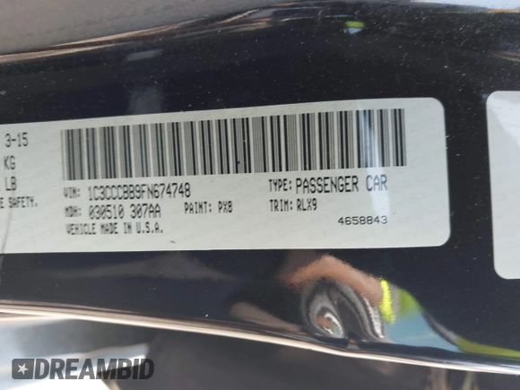 2015 Chrysler 200 S with VIN 1C3CCCBB9FN674748, listed as a IAAI auction lot 42042220 with 162,187 mi miles. Bid and sale history available at carsss.com. Image 9.