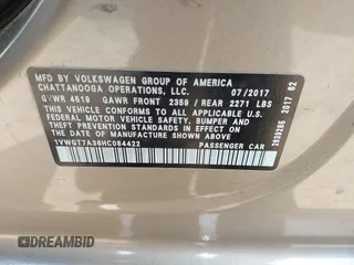 2017 Volkswagen Passat SE with VIN 1VWGT7A36HC084422, listed as a IAAI auction lot 42650872 with 135,203 mi miles and . Bid and sale history available at DreamBid. Image 9.