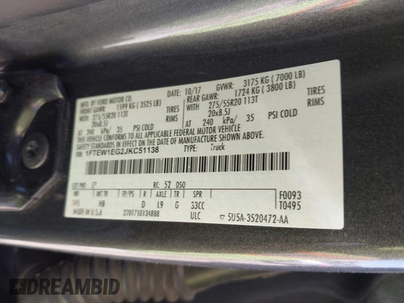 2018 Ford F-150 XL with VIN 1FTEW1EG2JKC51138, listed as a IAAI auction lot 41593411 with 149,324 mi miles. Bid and sale history available at carsss.com. Image 9.