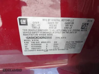 2016 Chevrolet Tahoe LTZ with VIN 1GNSKCKC9GR422695, listed as a IAAI auction lot 41880564 with 302,106 mi miles. Bid and sale history available at carsss.com. Image 9.