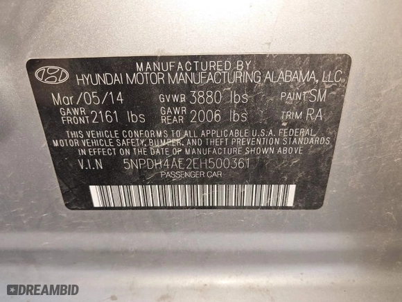 2014 Hyundai Elantra SE with VIN 5NPDH4AE2EH500361, listed as a IAAI auction lot 41773945 with 87,523 mi miles. Bid and sale history available at carsss.com. Image 9.