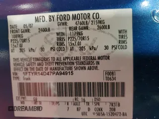 2007 Ford Ranger XL with VIN 1FTYR14D47PA94915, listed as a Copart auction lot 89252375 with 71,507 mi miles and Clean Title. Bid and sale history available at DreamBid. Image 12.