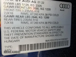 2022 Audi Q3 S line Premium Plus with VIN WA1EECF31N1080897, listed as a Copart auction lot 57252625 with 24,338 mi miles and Salvage title. Bid and sale history available at DreamBid. Image 13.
