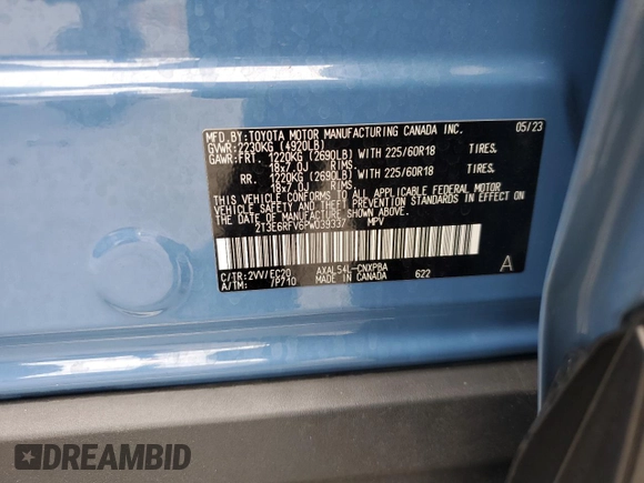 2023 Toyota RAV4 Hybrid XSE with VIN 2T3E6RFV6PW039337, listed as a Copart auction lot 58767635 with 19,126 mi miles and Salvage title. Bid and sale history available at DreamBid. Image 14.