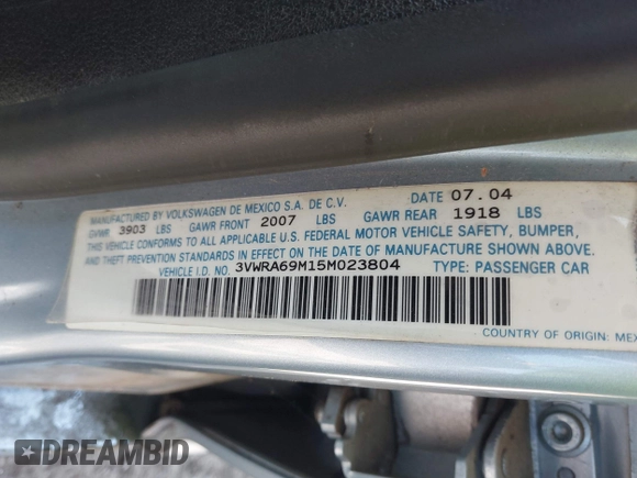 2005 Volkswagen Jetta GL с VIN 3VWRA69M15M023804, выставлен на аукционе IAAI как лот 42803163 с пробегом 133 701 миль миль и . История ставок и продаж доступна на DreamBid. Изображение 9.