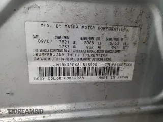 2008 Mazda 3 i Touring with VIN JM1BK32FX81818590, listed as a Copart auction lot 50948825 with 317,944 mi miles and Non Repairable. Bid and sale history available at carsss.com. Image 12.