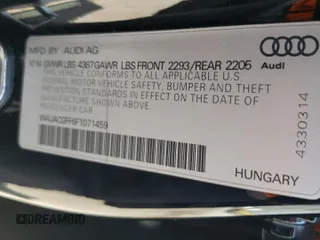 2015 Audi A3 1.8T Premium with VIN WAUACGFF6F1071459, listed as a Copart auction lot 52730613 with 115,255 mi miles. Bid and sale history available at carsss.com. Image 13.