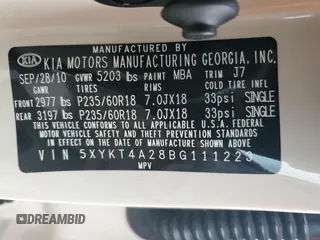 2011 Kia Sorento LX with VIN 5XYKT4A28BG111223, listed as a Copart auction lot 51696095 with 173,775 mi miles and Salvage Title. Bid and sale history available at DreamBid. Image 14.