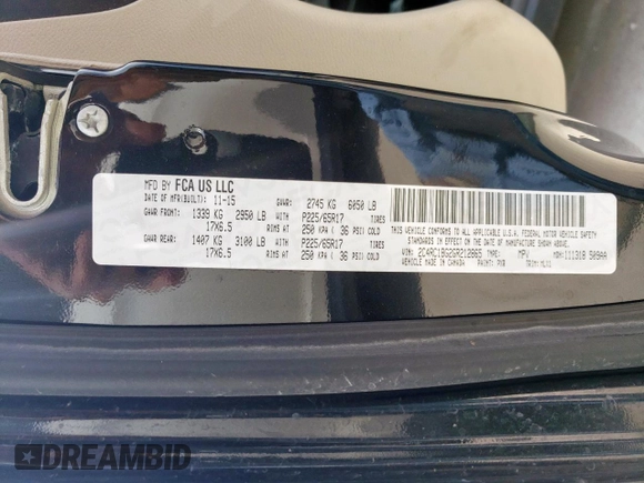 2016 Chrysler Town & Country Touring with VIN 2C4RC1BG2GR212865, listed as a Copart auction lot 53139205 with 215,293 mi miles and Salvage Title. Bid and sale history available at carsss.com. Image 13.