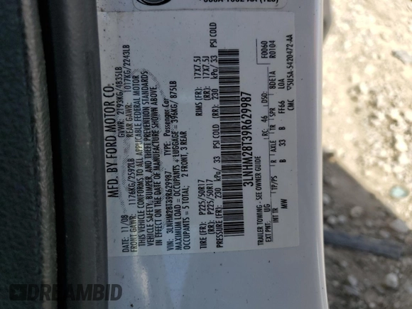 2009 Lincoln MKZ z VIN 3LNHM28T39R629987, wystawiony jako Copart lot #50097385 z przebiegiem 132 144 mil mil oraz Szkoda całkowita • Salvage title. Historia ofert i sprzedaży dostępna na DreamBid. Obrazek 12.