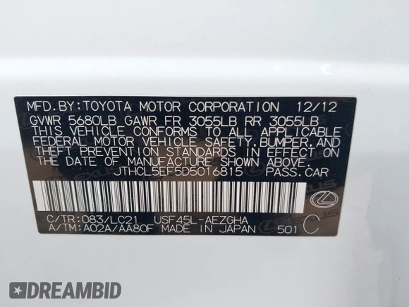 2013 Lexus LS 460 z VIN JTHCL5EF5D5016815, wystawiony jako IAAI lot #41794829 z przebiegiem 224 029 mil mil oraz . Historia ofert i sprzedaży dostępna na DreamBid. Obrazek 9.