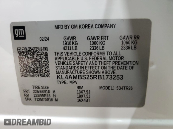 2024 Buick Encore GX Preferred with VIN KL4AMBS25RB173253, listed as a Copart auction lot 60480805 with 18,232 mi miles and Clean title. Bid and sale history available at DreamBid. Image 13.