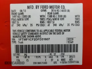 2013 Ford F-150 XL with VIN 1FTMF1CF2DFD31607, listed as a Copart auction lot 84972754 with 119,680 mi miles and Clean title. Bid and sale history available at DreamBid. Image 12.