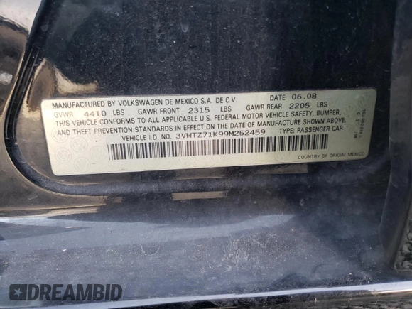 2009 Volkswagen Jetta z VIN 3VWTZ71K99M252459, wystawiony jako Copart lot #77893704 z przebiegiem 181 022 mil mil oraz Szkoda całkowita • Salvage title. Historia ofert i sprzedaży dostępna na DreamBid. Obrazek 13.