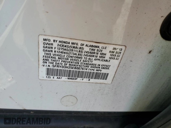 2014 Acura MDX with VIN 5FRYD3H25EB007614, listed as a Copart auction lot 87390964 with 0 mi miles and Clean Title. Bid and sale history available at carsss.com. Image 14.