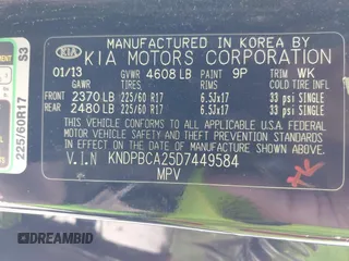 2013 Kia Sportage LX with VIN KNDPBCA25D7449584, listed as a IAAI auction lot 42489414 with 100,993 mi miles and . Bid and sale history available at DreamBid. Image 9.