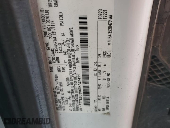 2016 Ford Transit с VIN 1FTYE2CM0GKA24411, выставлен на аукционе Copart как лот 59164735 с пробегом 72 216 миль миль и Чистый • Clean title. История ставок и продаж доступна на DreamBid. Изображение 13.