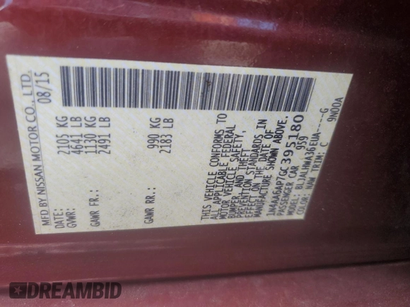 2016 Nissan Maxima SR with VIN 1N4AA6AP7GC395180, listed as a Copart auction lot 62188675 with 63,294 mi miles and Salvage title. Bid and sale history available at DreamBid. Image 13.