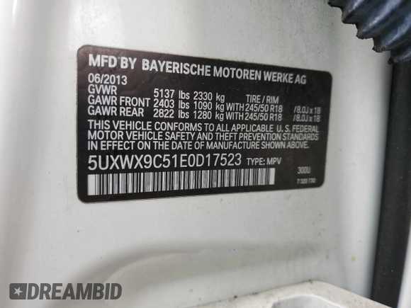2014 BMW X3 xDrive28i with VIN 5UXWX9C51E0D17523, listed as a Copart auction lot 56364895 with 155,656 mi miles and Clean Title. Bid and sale history available at DreamBid. Image 13.