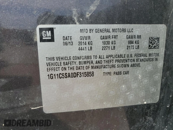 2013 Chevrolet Malibu LT with VIN 1G11C5SA0DF315858, listed as a Copart auction lot 50637575 with 127,056 mi miles and Salvage Title. Bid and sale history available at DreamBid. Image 15.