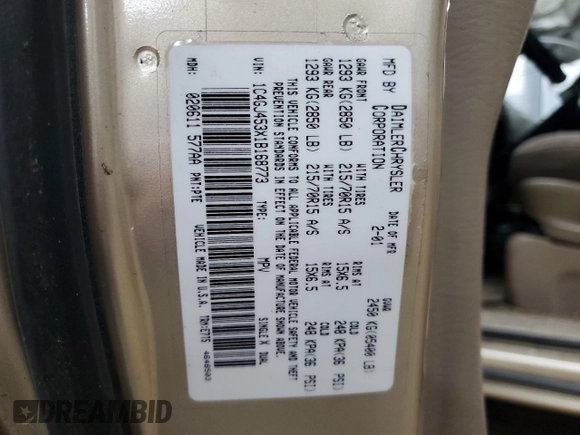 2001 Chrysler Voyager LX z VIN 1C4GJ453X1B168773, wystawiony jako Copart lot #71827554 z przebiegiem Nie podano mil oraz Szkoda całkowita • Salvage title. Historia ofert i sprzedaży dostępna na DreamBid. Obrazek 14.