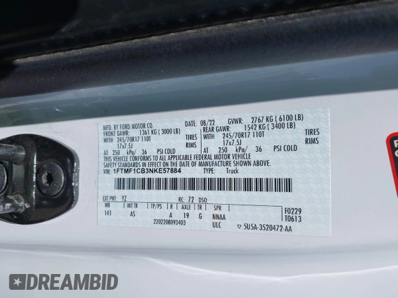 2022 Ford F-150 XL с VIN 1FTMF1CB3NKE57884, выставлен на аукционе IAAI как лот 42223790 с пробегом 46 436 миль миль и . История ставок и продаж доступна на DreamBid. Изображение 9.