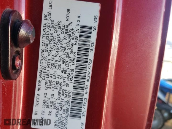 2006 Toyota Tacoma with VIN 5TEPX42N96Z293870, listed as a Copart auction lot 80544614 with 228,486 mi miles and Salvage Title. Bid and sale history available at carsss.com. Image 12.
