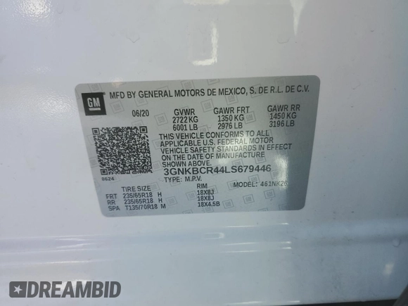 2020 Chevrolet Blazer LT with VIN 3GNKBCR44LS679446, listed as a Copart auction lot 49865585 with 73,912 mi miles and Salvage title. Bid and sale history available at DreamBid. Image 13.