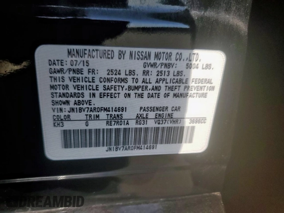 2015 Infiniti Q50 with VIN JN1BV7AR0FM414691, listed as a Copart auction lot 51783685 with 69,859 mi miles and Salvage Title. Bid and sale history available at DreamBid. Image 12.
