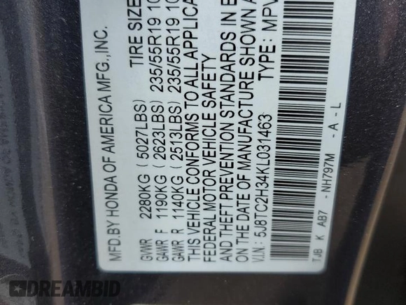 2019 Acura RDX с VIN 5J8TC2H34KL031463, выставлен на аукционе Copart как лот 55530845 с пробегом 97 012 миль миль и Списание • Salvage title. История ставок и продаж доступна на DreamBid. Изображение 13.