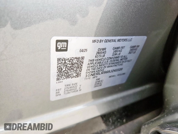 2025 Chevrolet Traverse with VIN 1GNERLRS6SJ243320, listed as a Copart auction lot 61691935 with 3,241 mi miles and Salvage title. Bid and sale history available at DreamBid. Image 13.
