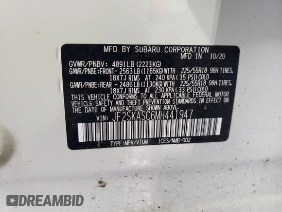 2021 Subaru Forester Limited with VIN JF2SKASC6MH441947, listed as a Copart auction lot 50597685 with 39,960 mi miles and Salvage Title. Bid and sale history available at carsss.com. Image 14.