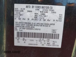 2009 Ford F-150 XL with VIN 1FTRF12W69KC35212, listed as a IAAI auction lot 42225362 with 214,298 mi miles and . Bid and sale history available at carsss.com. Image 9.