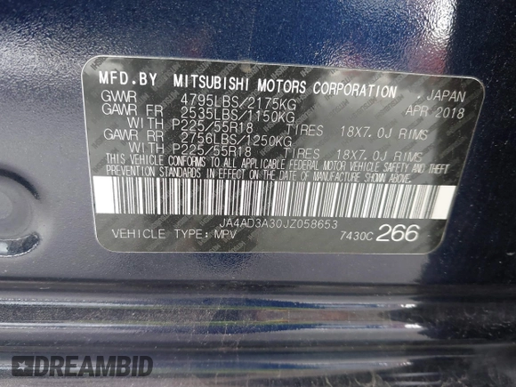 2018 Mitsubishi Outlander SE z VIN JA4AD3A30JZ058653, wystawiony jako IAAI lot #42188099 z przebiegiem 35 652 mil mil oraz . Historia ofert i sprzedaży dostępna na DreamBid. Obrazek 9.
