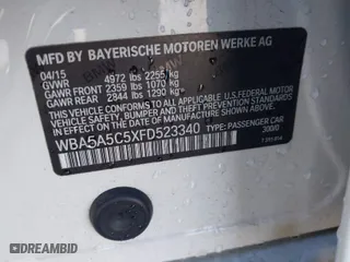 2015 BMW 5 Series 528i with VIN WBA5A5C5XFD523340, listed as a IAAI auction lot 41756131 with 97,719 mi miles. Bid and sale history available at carsss.com. Image 9.