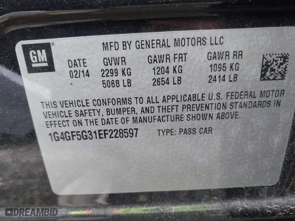 2014 Buick LaCrosse Premium II with VIN 1G4GF5G31EF228597, listed as a IAAI auction lot 41592629 with NaN miles. Bid and sale history available at carsss.com. Image 9.
