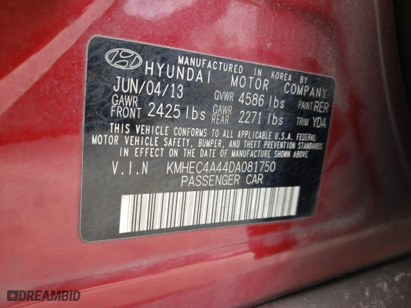 2013 Hyundai Sonata Hybrid Limited w/Panoramic Sunroof Pkg with VIN KMHEC4A44DA081750, listed as a Copart auction lot 87359154 with 152,726 mi miles and Salvage Title. Bid and sale history available at carsss.com. Image 12.