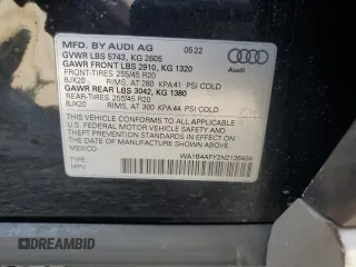 2022 Audi SQ5 Premium Plus with VIN WA1B4AFY2N2126494, listed as a Copart auction lot 43123265 with 14,397 mi miles and Non Repairable. Bid and sale history available at DreamBid. Image 13.