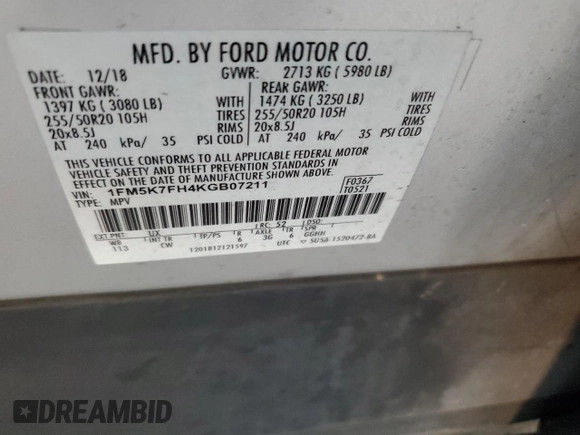 2019 Ford Explorer Limited z VIN 1FM5K7FH4KGB07211, wystawiony jako Copart lot #48483295 z przebiegiem 110 225 mil mil oraz Szkoda całkowita • Salvage title. Historia ofert i sprzedaży dostępna na DreamBid. Obrazek 14.