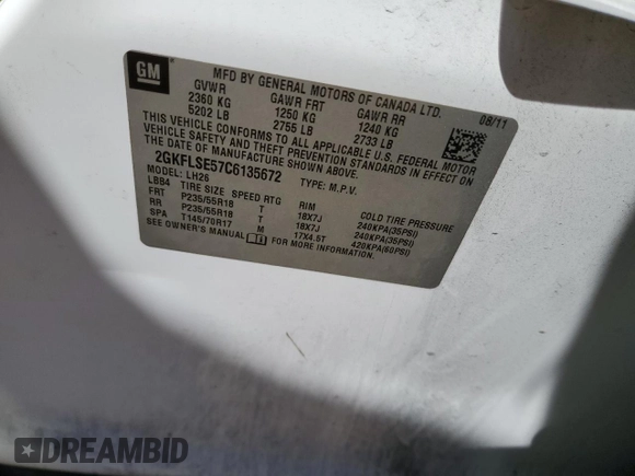 2012 GMC Terrain SLE-2 with VIN 2GKFLSE57C6135672, listed as a Copart auction lot 49984515 with 146,797 mi miles and Salvage Title. Bid and sale history available at carsss.com. Image 15.