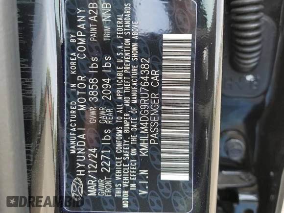 2024 Hyundai Elantra SEL with VIN KMHLM4DG9RU764382, listed as a Copart auction lot 68087884 with 365 mi miles and Salvage Title. Bid and sale history available at carsss.com. Image 12.