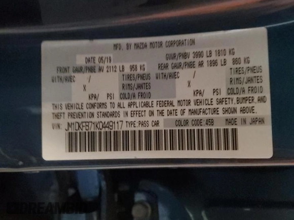 2019 Mazda CX-3 Sport with VIN JM1DKFB71K0449117, listed as a Copart auction lot 43395525 with 42,518 mi miles and Salvage Title. Bid and sale history available at carsss.com. Image 12.