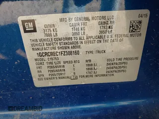2015 Chevrolet Silverado 1500 LT with VIN 1GCRCREC1FZ308160, listed as a IAAI auction lot 41650625 with 174,936 mi miles. Bid and sale history available at carsss.com. Image 9.