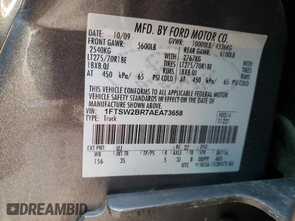 2010 Ford Super Duty F-250 SRW XL with VIN 1FTSW2BR7AEA73658, listed as a Copart auction lot 66893704 with 169,714 mi miles and Salvage Title. Bid and sale history available at carsss.com. Image 14.