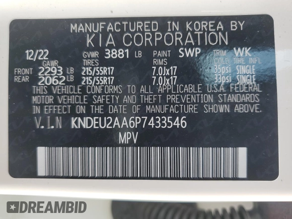 2023 Kia Seltos S z VIN KNDEU2AA6P7433546, wystawiony jako Copart lot #56454695 z przebiegiem 42 935 mil mil oraz Szkoda całkowita • Salvage title. Historia ofert i sprzedaży dostępna na DreamBid. Obrazek 14.