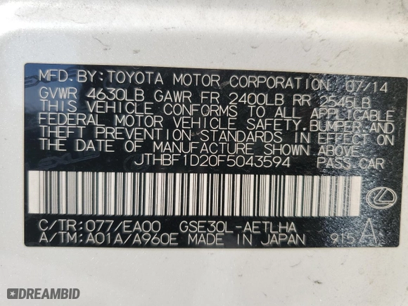 2015 Lexus IS 250 with VIN JTHBF1D20F5043594, listed as a Copart auction lot 49090035 with 130,286 mi miles and Salvage Title. Bid and sale history available at carsss.com. Image 13.