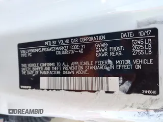 2018 Volvo S90 Momentum with VIN LVY982MK5JP036453, listed as a IAAI auction lot 41269326 with 82,231 mi miles. Bid and sale history available at carsss.com. Image 9.