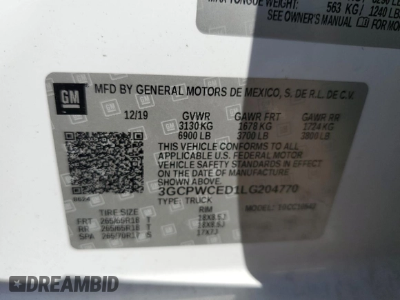 2020 Chevrolet Silverado 1500 LT with VIN 3GCPWCED1LG204770, listed as a Copart auction lot 48547275 with 0 mi miles and Salvage Title. Bid and sale history available at carsss.com. Image 13.
