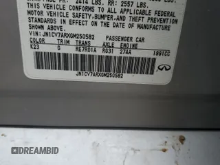 2016 Infiniti Q50 2.0t Premium with VIN JN1CV7ARXGM250582, listed as a Copart auction lot 87458344 with 0 mi miles and Salvage Title. Bid and sale history available at carsss.com. Image 12.