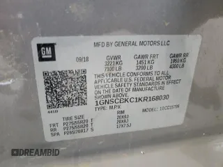 2019 Chevrolet Tahoe LT z VIN 1GNSCBKC1KR168030, wystawiony jako Copart lot #51435865 z przebiegiem 122 558 mil mil oraz Szkoda całkowita • Salvage title. Historia ofert i sprzedaży dostępna na DreamBid. Obrazek 13.